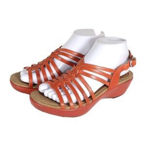 Dansko Women's Diana EU37 US6-6,5 Red Leather Strappy Wedge Sandals Shoes